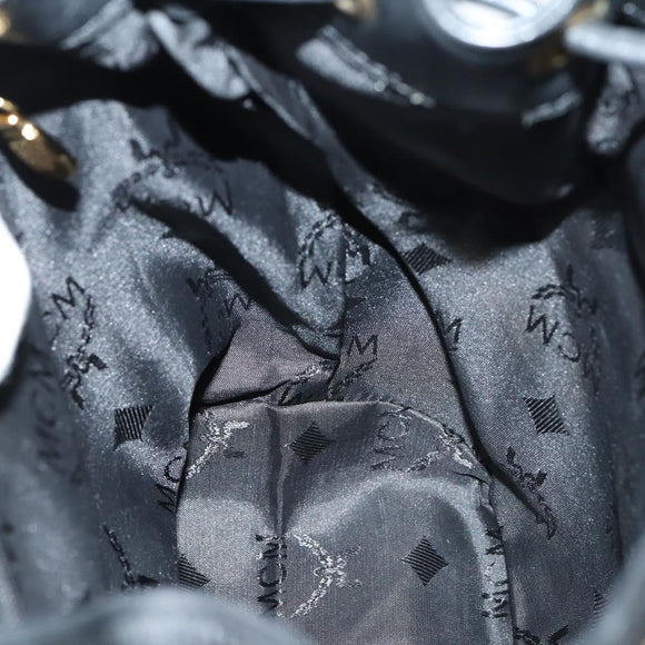 MCM Studs Backpack Leather Black Gold Auth 144411