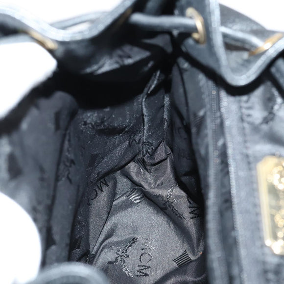 MCM Studs Backpack Leather Black Gold Auth 144411