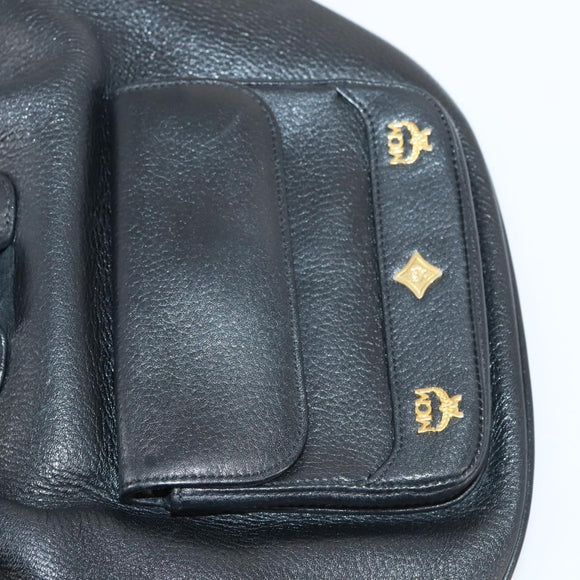 MCM Studs Backpack Leather Black Gold Auth 144411