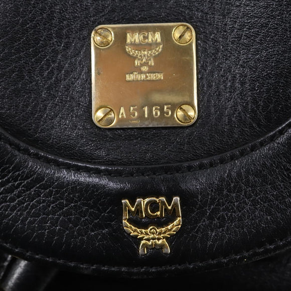MCM Studs Backpack Leather Black Gold Auth 144411