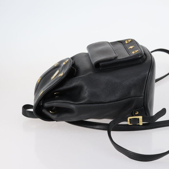 MCM Studs Backpack Leather Black Gold Auth 144411