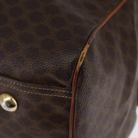 CELINE Macadam Canvas Boston Bag PVC Leather Brown Gold Auth 144413
