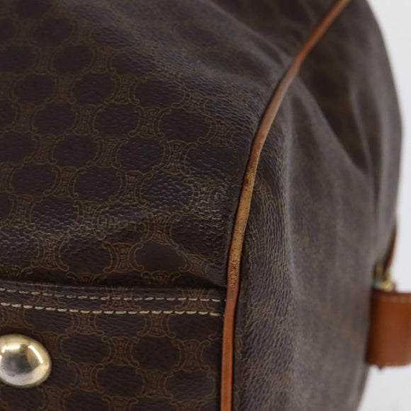 CELINE Macadam Canvas Boston Bag PVC Leather Brown Gold Auth 144413