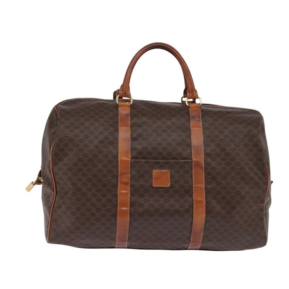 CELINE Macadam Canvas Boston Bag PVC Leather Brown Gold Auth 144413