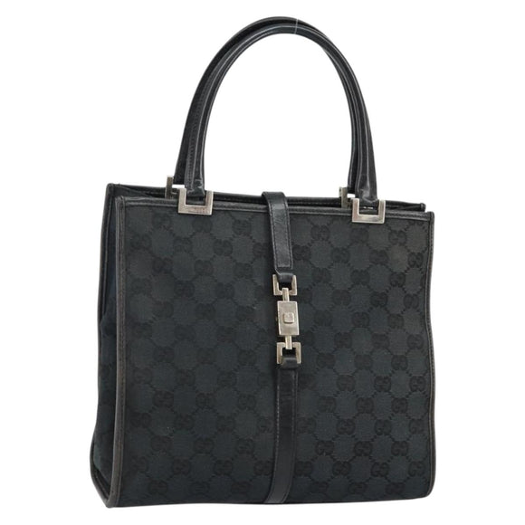 GUCCI GG Canvas Jackie Hand Bag Black Silver 002 1065 Auth 144418