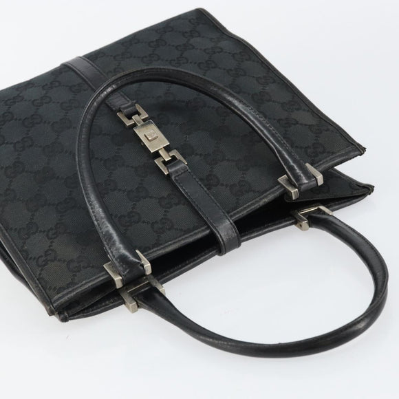 GUCCI GG Canvas Jackie Hand Bag Black Silver 002 1065 Auth 144418