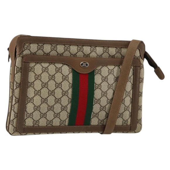 GUCCI GG Supreme Web Sherry Line Bag PVC Beige Gold 14 02 013 Auth 144420