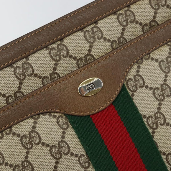 GUCCI GG Supreme Web Sherry Line Bag PVC Beige Gold 14 02 013 Auth 144420