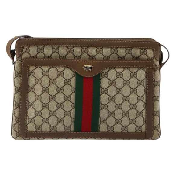 GUCCI GG Supreme Web Sherry Line Bag PVC Beige Gold 14 02 013 Auth 144420
