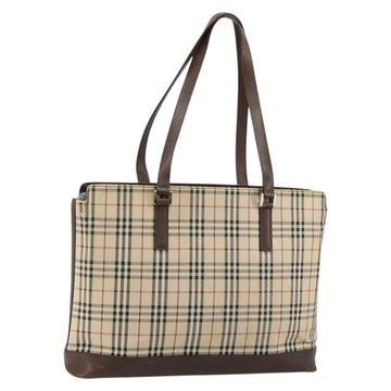 BURBERRY Nova Check Tote Bag Canvas Leather Beige Silver Auth 144429
