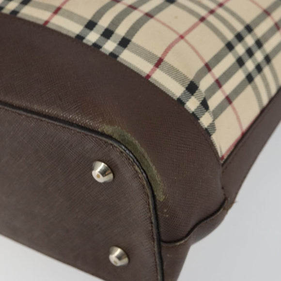 BURBERRY Nova Check Tote Bag Canvas Leather Beige Silver Auth 144429