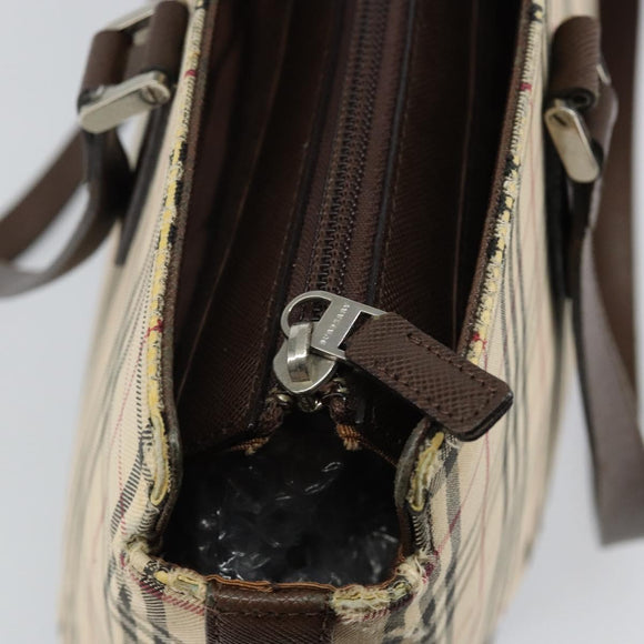 BURBERRY Nova Check Tote Bag Canvas Leather Beige Silver Auth 144429