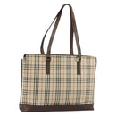 BURBERRY Nova Check Tote Bag Canvas Leather Beige Silver Auth 144429-1