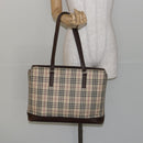 BURBERRY Nova Check Tote Bag Canvas Leather Beige Silver Auth 144429-21