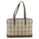 BURBERRY Nova Check Tote Bag Canvas Leather Beige Silver Auth 144429-13