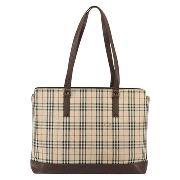 BURBERRY Nova Check Tote Bag Canvas Leather Beige Silver Auth 144429 - 0