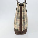 BURBERRY Nova Check Tote Bag Canvas Leather Beige Silver Auth 144429-3