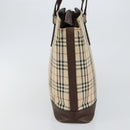 BURBERRY Nova Check Tote Bag Canvas Leather Beige Silver Auth 144429-4