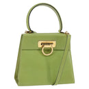 Salvatore Ferragamo Gancini Hand Bag Leather 2way Green Gold Auth 144432-1