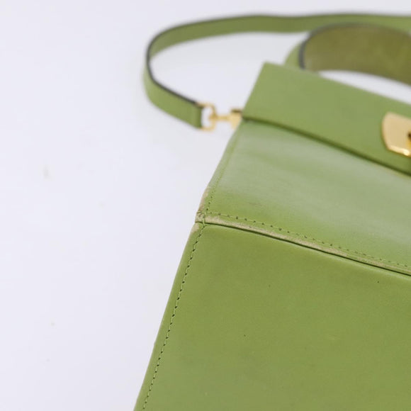 Salvatore Ferragamo Gancini Hand Bag Leather 2way Green Gold Auth 144432