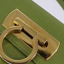 Salvatore Ferragamo Gancini Hand Bag Leather 2way Green Gold Auth 144432-19