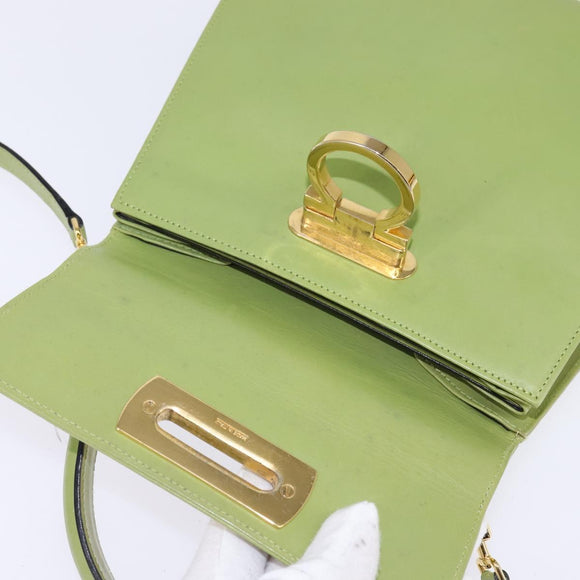 Salvatore Ferragamo Gancini Hand Bag Leather 2way Green Gold Auth 144432A