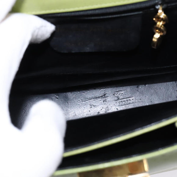 Salvatore Ferragamo Gancini Hand Bag Leather 2way Green Gold Auth 144432A