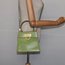Salvatore Ferragamo Gancini Hand Bag Leather 2way Green Gold Auth 144432-24