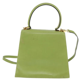 Salvatore Ferragamo Gancini Hand Bag Leather 2way Green Gold Auth 144432A - 0