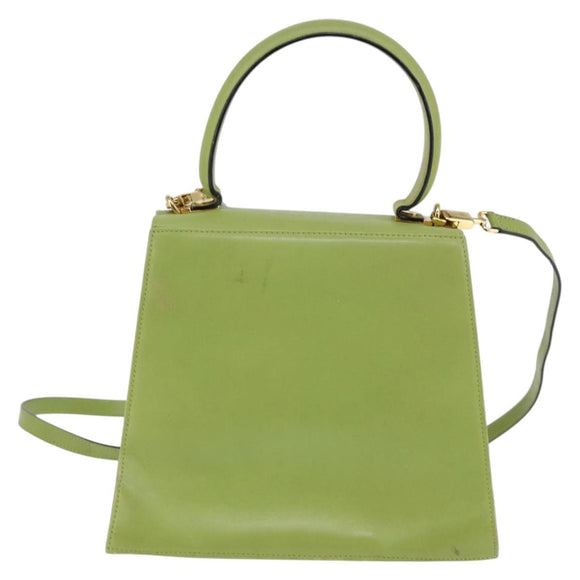 Salvatore Ferragamo Gancini Hand Bag Leather 2way Green Gold Auth 144432A