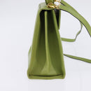 Salvatore Ferragamo Gancini Hand Bag Leather 2way Green Gold Auth 144432A-3