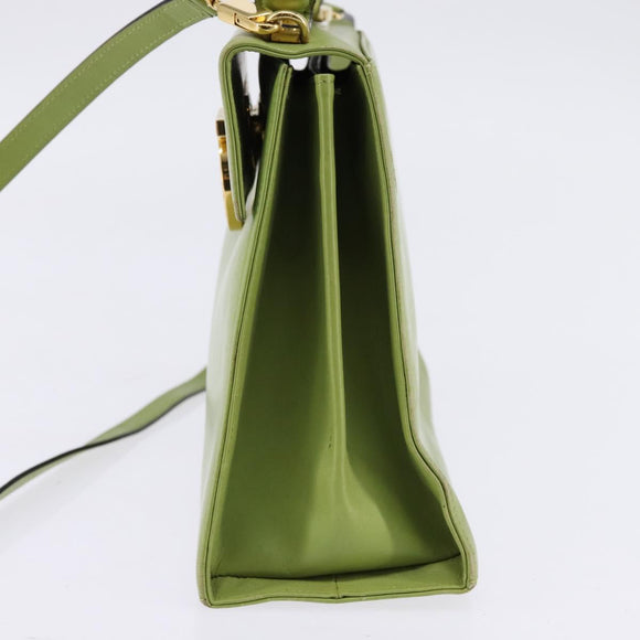 Salvatore Ferragamo Gancini Hand Bag Leather 2way Green Gold Auth 144432A