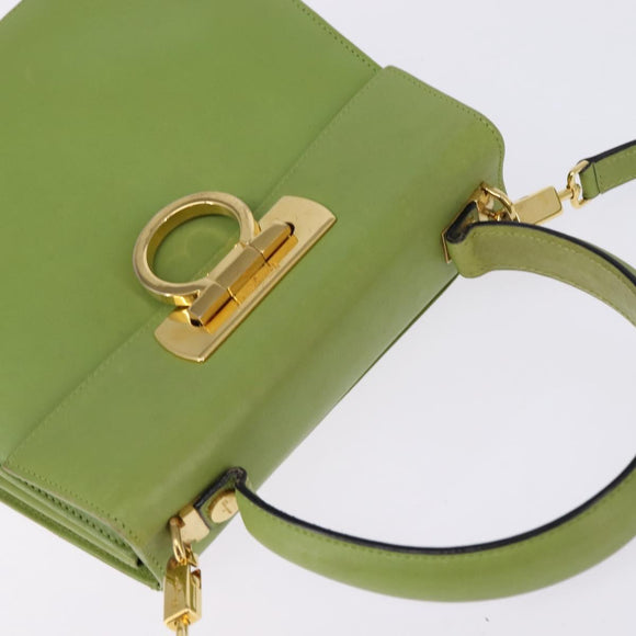 Salvatore Ferragamo Gancini Hand Bag Leather 2way Green Gold Auth 144432