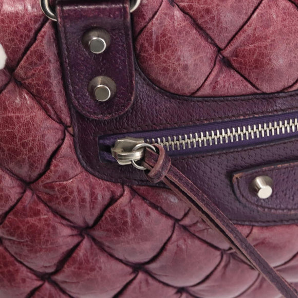 BALENCIAGA The Matelasse Hand Bag Leather Purple Silver 168031 Auth 144433