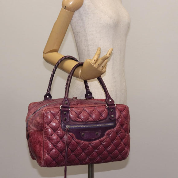 BALENCIAGA The Matelasse Hand Bag Leather Purple Silver 168031 Auth 144433