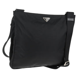 PRADA Shoulder Bag Nylon Black Silver Auth 144435V