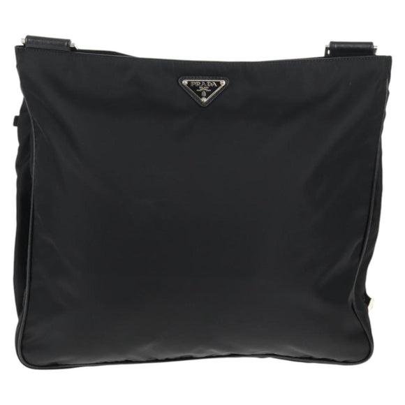 PRADA Shoulder Bag Nylon Black Silver Auth 144435V