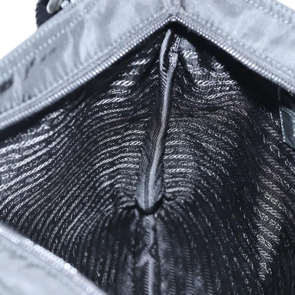 PRADA Shoulder Bag Nylon Black Silver Auth 144435V