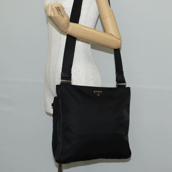 PRADA Shoulder Bag Nylon Black Silver Auth 144435V