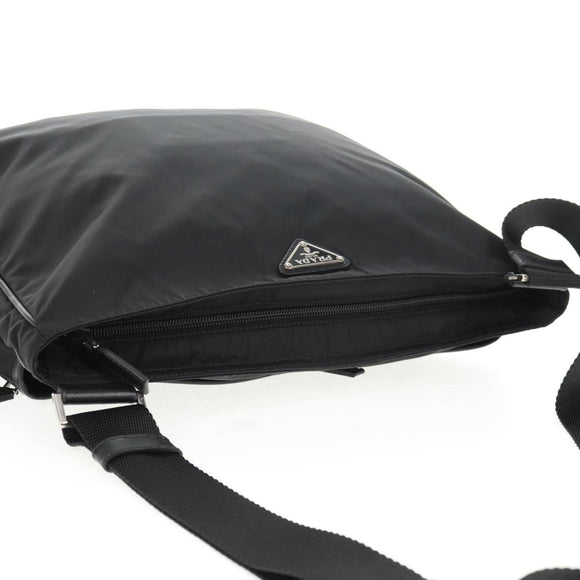 PRADA Shoulder Bag Nylon Black Silver Auth 144435V