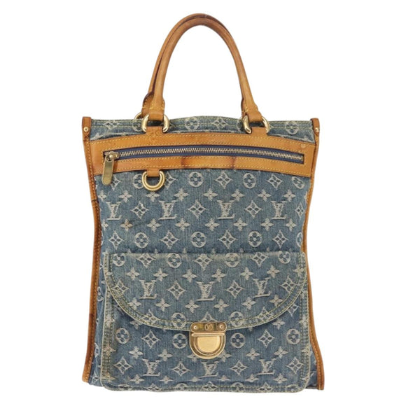 LOUIS VUITTON Monogram Denim Flat Shopper Tote Bag Blue M95018 LV Auth 144442