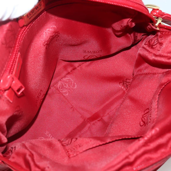 LOEWE Anagram Chain Shoulder Bag Leather Red Gold Auth 144443V