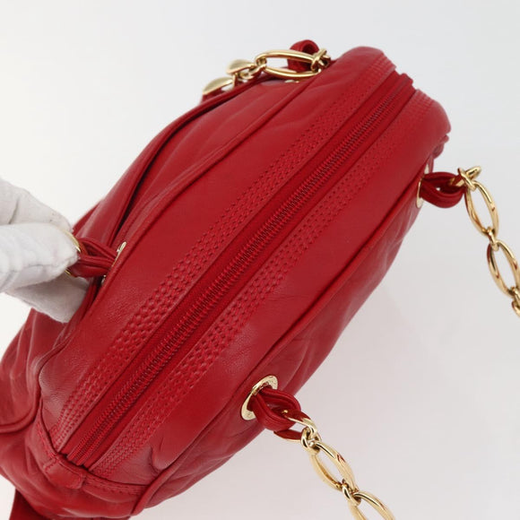 LOEWE Anagram Chain Shoulder Bag Leather Red Gold Auth 144443V