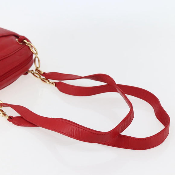 LOEWE Anagram Chain Shoulder Bag Leather Red Gold Auth 144443V