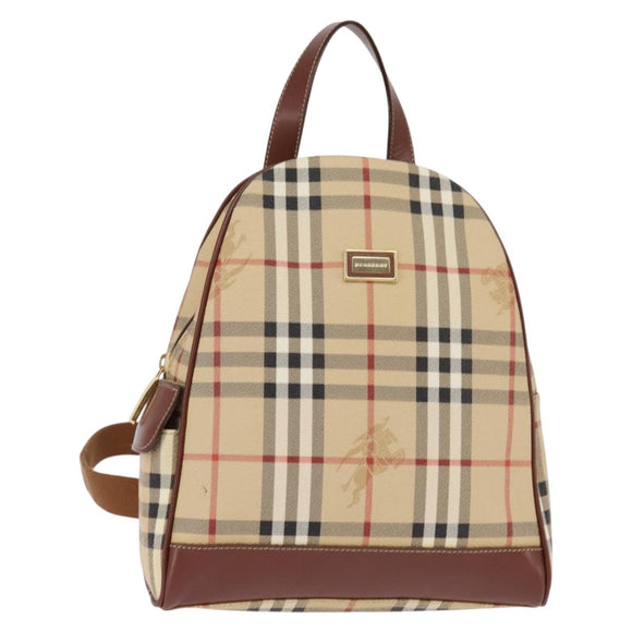 BURBERRY Nova Check Backpack PVC Beige Gold Auth 144466