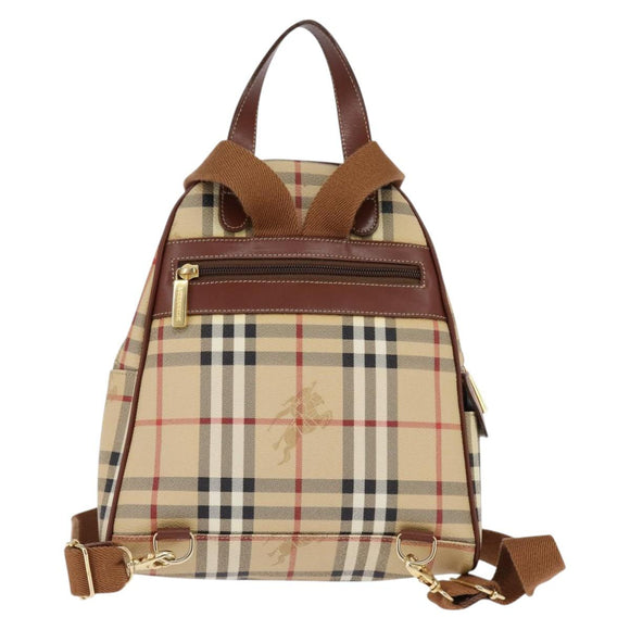 BURBERRY Nova Check Rugzak PVC Beige Goud Auth 144466
