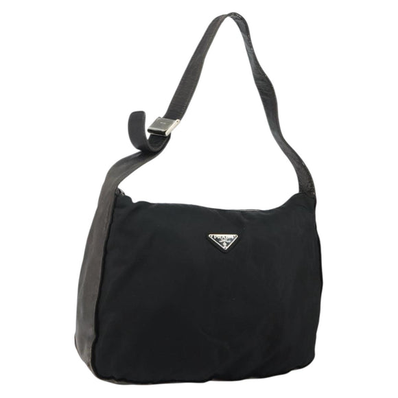 PRADA Shoulder Bag Nylon Black Silver Auth 144476