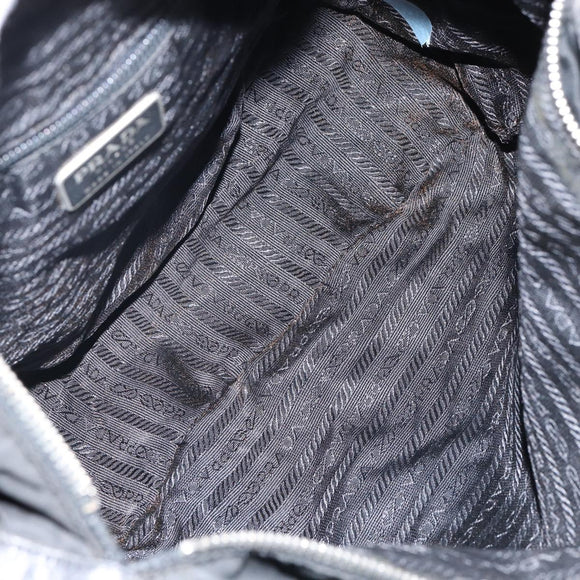 PRADA Shoulder Bag Nylon Black Silver Auth 144476