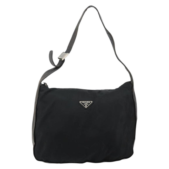 PRADA Shoulder Bag Nylon Black Silver Auth 144476