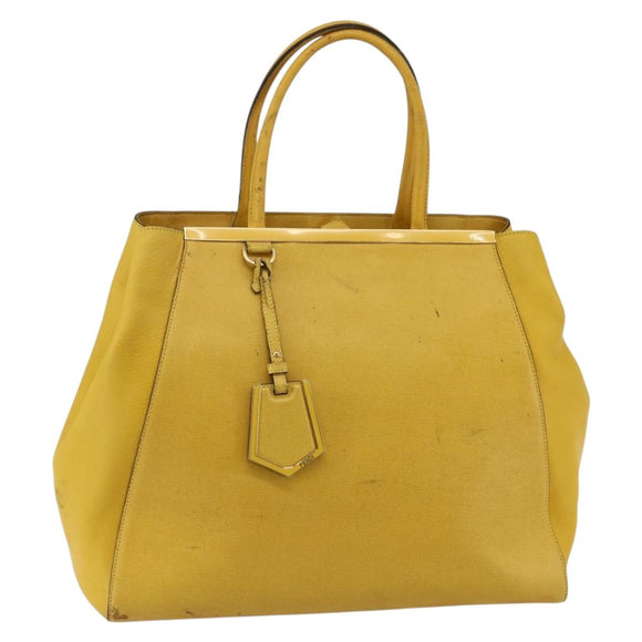 FENDI Hand Bag Leather Yellow Gold Auth 144480